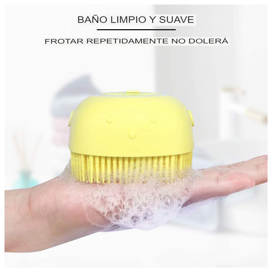 Cepillo Masajeador con Dispensador de Shampoo "BañoFeliz"