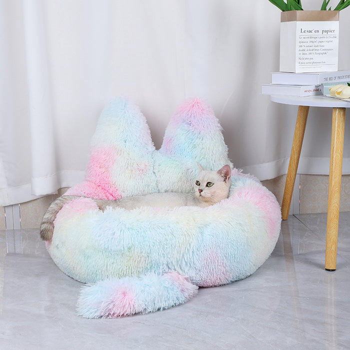 Round Cat House All Season Long Plush Cat Bed