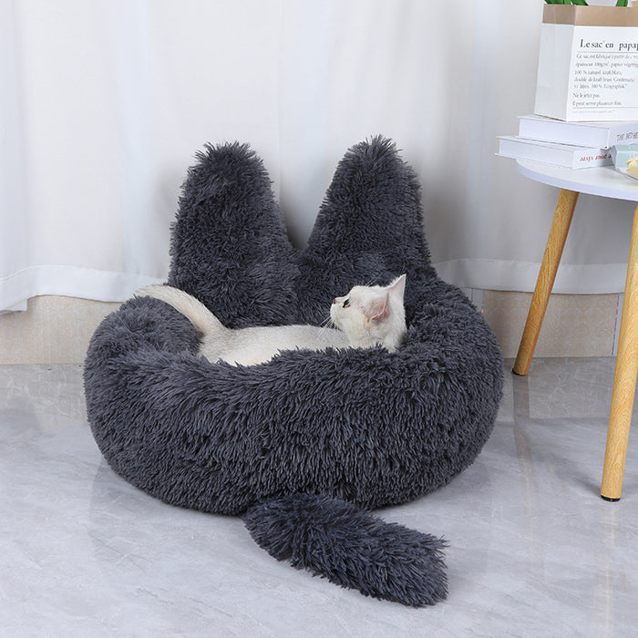 Round Cat House All Season Long Plush Cat Bed