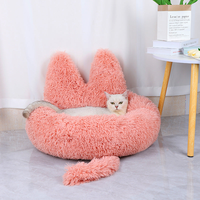 Round Cat House All Season Long Plush Cat Bed - Moment Pets