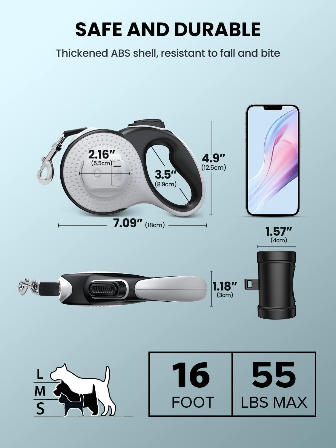 Retractable Dog Leash with Flashlight and Poop Bag Holder for Convenient Walking