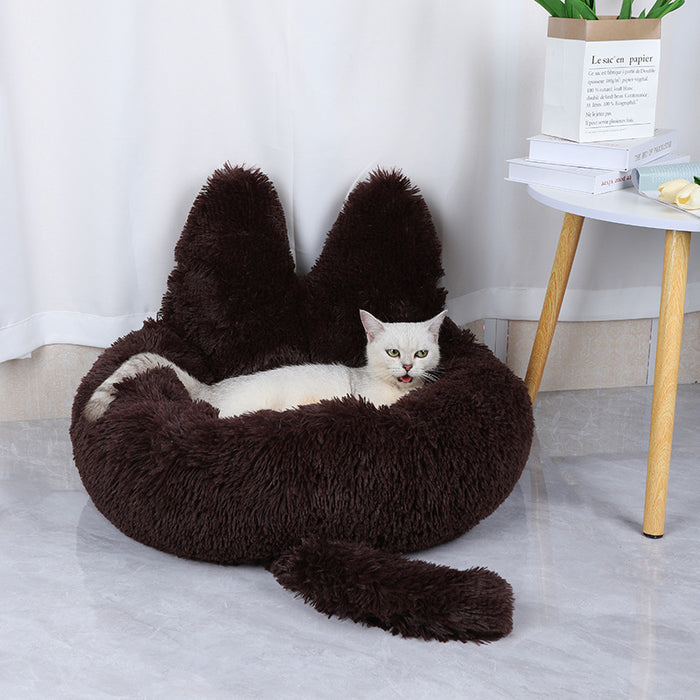 Round Cat House All Season Long Plush Cat Bed