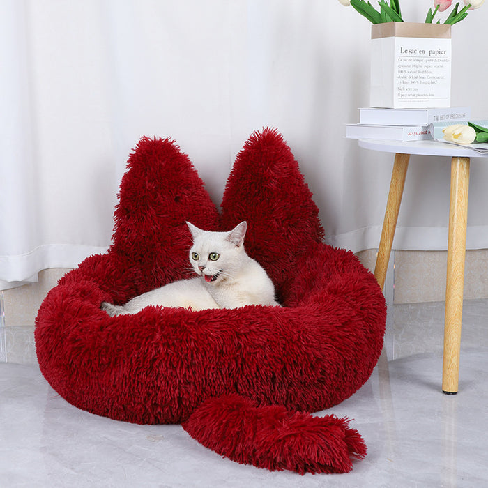 Round Cat House All Season Long Plush Cat Bed