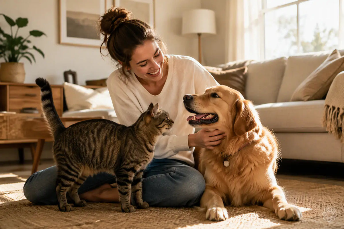 Pet parent playing with their dog at home