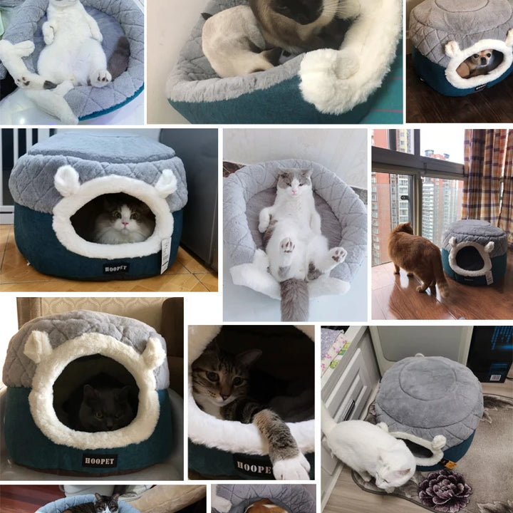 HOOPET Soft Plush Cat Bed House - Winter Warm Kennel for Cats & Small Dogs
