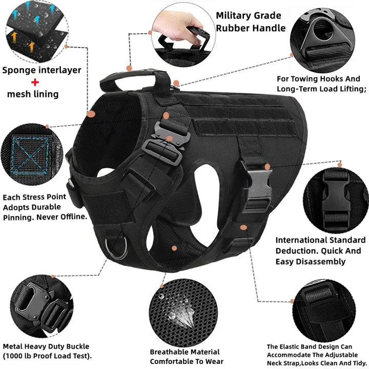 Tactical Military Dog Harness with Leash Set - Professional Training Vest for Large Breeds