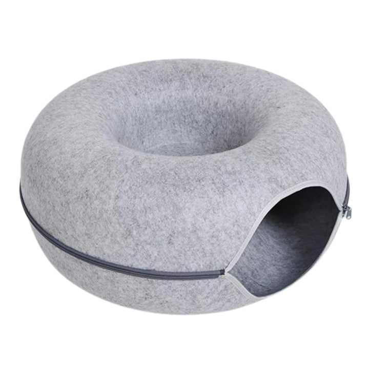 Felt Donut Cat Bed with Tunnel - 2-in-1 Interactive Hideaway for Cats