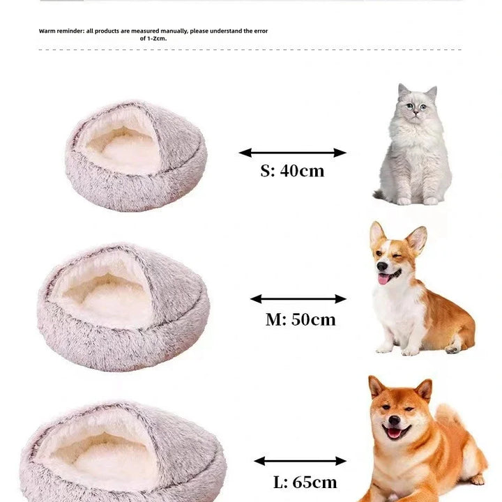 Soft Plush Pet Bed - Winter Warm Semi-Enclosed Cat & Dog Nest
