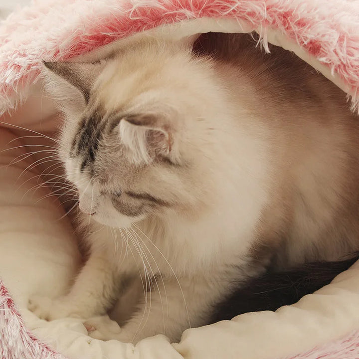 Soft Plush Pet Bed - Winter Warm Semi-Enclosed Cat & Dog Nest