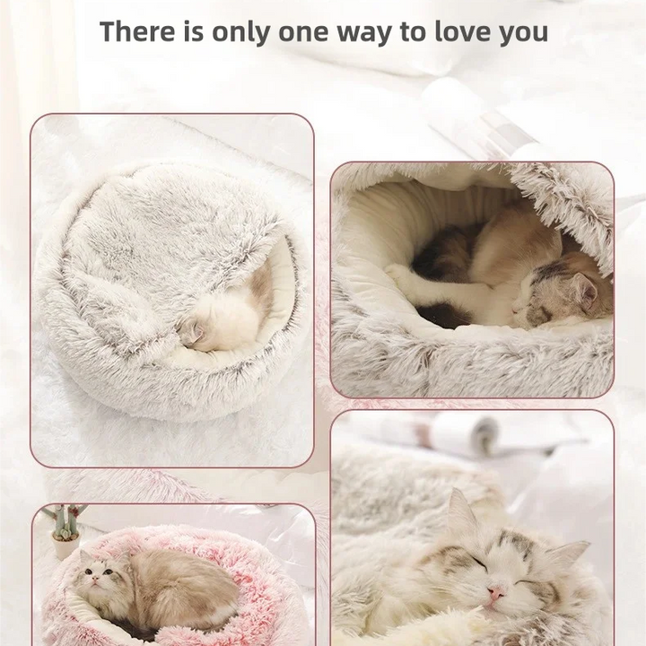 Soft Plush Pet Bed - Winter Warm Semi-Enclosed Cat & Dog Nest