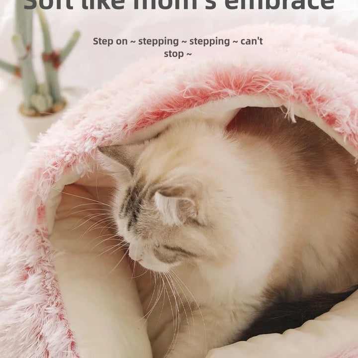 Soft Plush Pet Bed - Winter Warm Semi-Enclosed Cat & Dog Nest