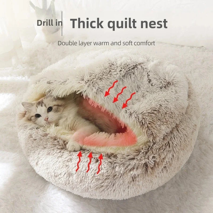 Soft Plush Pet Bed - Winter Warm Semi-Enclosed Cat & Dog Nest