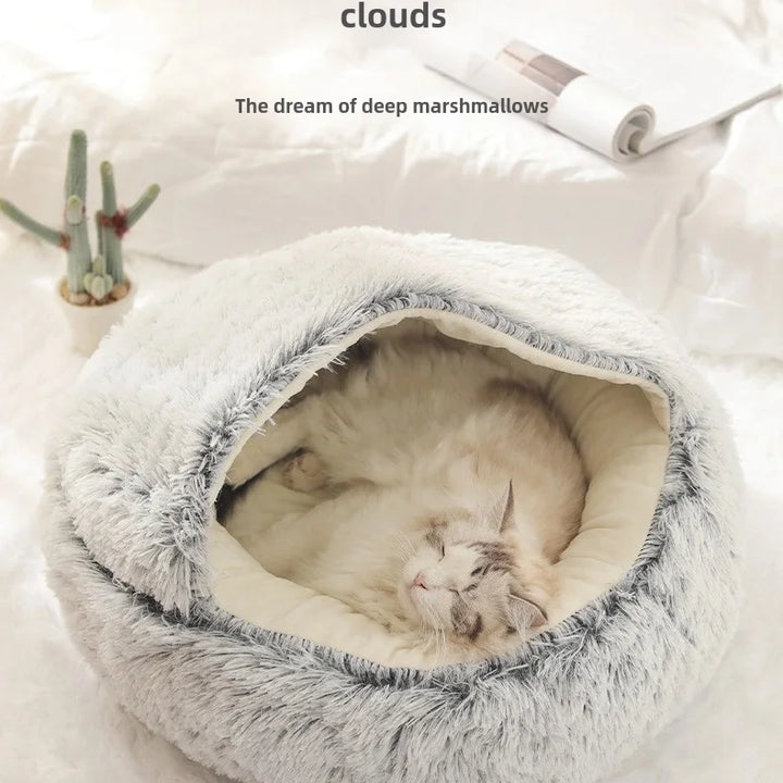 Soft Plush Pet Bed - Winter Warm Semi-Enclosed Cat & Dog Nest