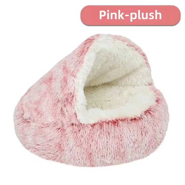Soft Plush Pet Bed - Winter Warm Semi-Enclosed Cat & Dog Nest