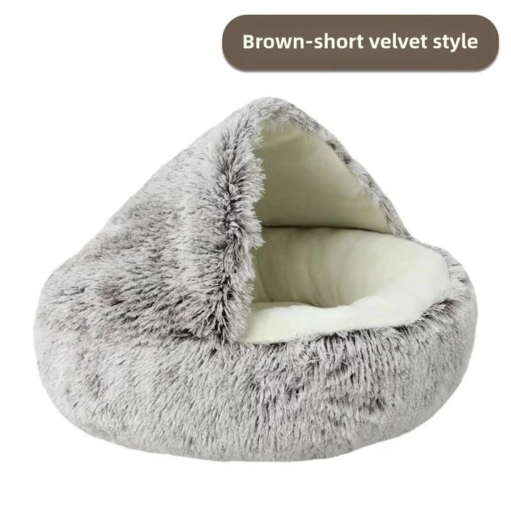 Soft Plush Pet Bed - Winter Warm Semi-Enclosed Cat & Dog Nest