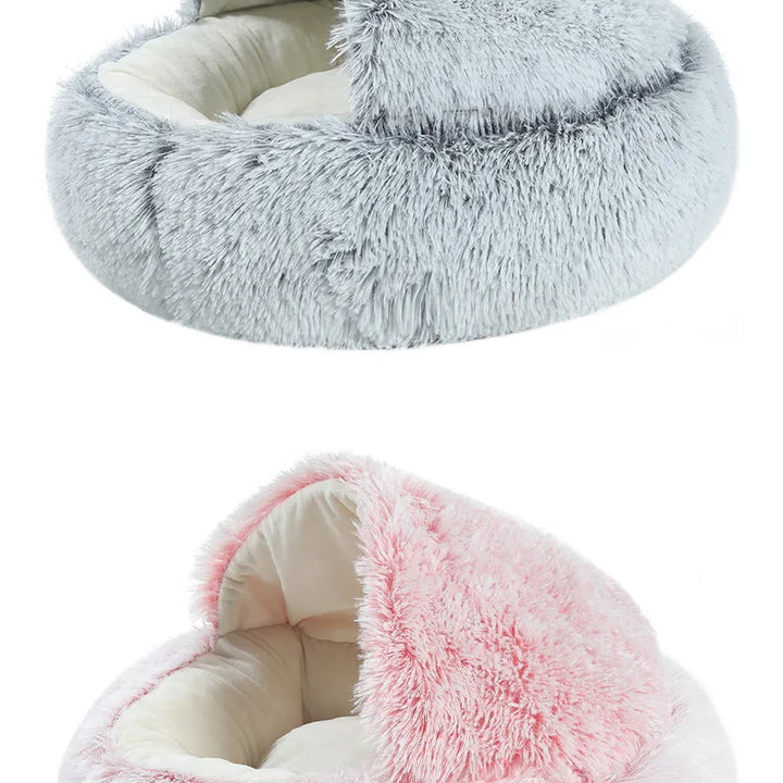Soft Plush Pet Bed - Winter Warm Semi-Enclosed Cat & Dog Nest
