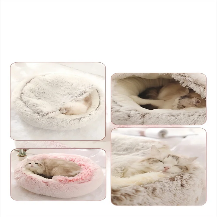Soft Plush Pet Bed - Winter Warm Semi-Enclosed Cat & Dog Nest