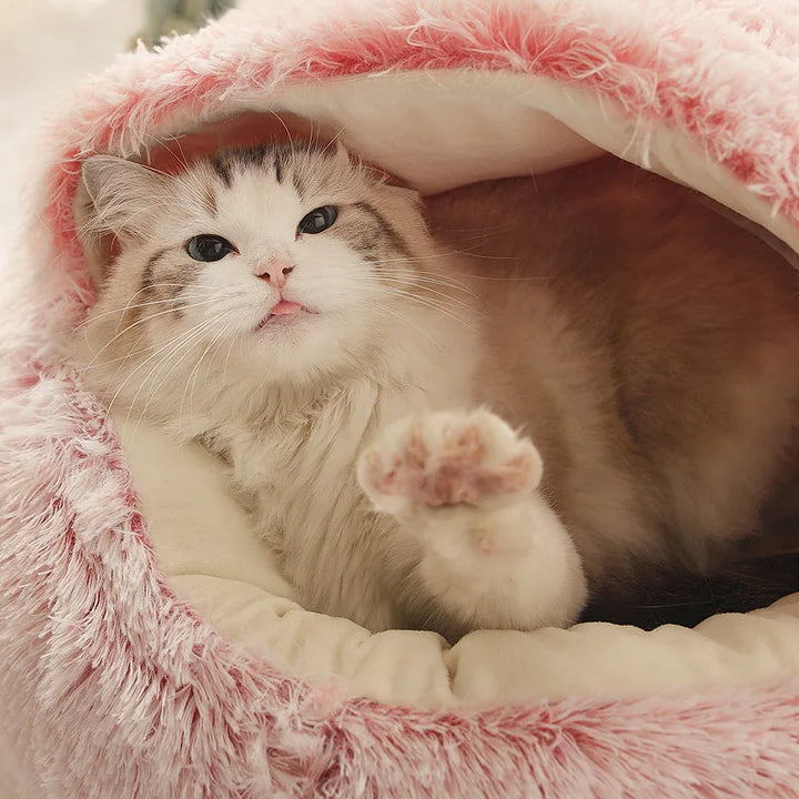 Soft Plush Pet Bed - Winter Warm Semi-Enclosed Cat & Dog Nest