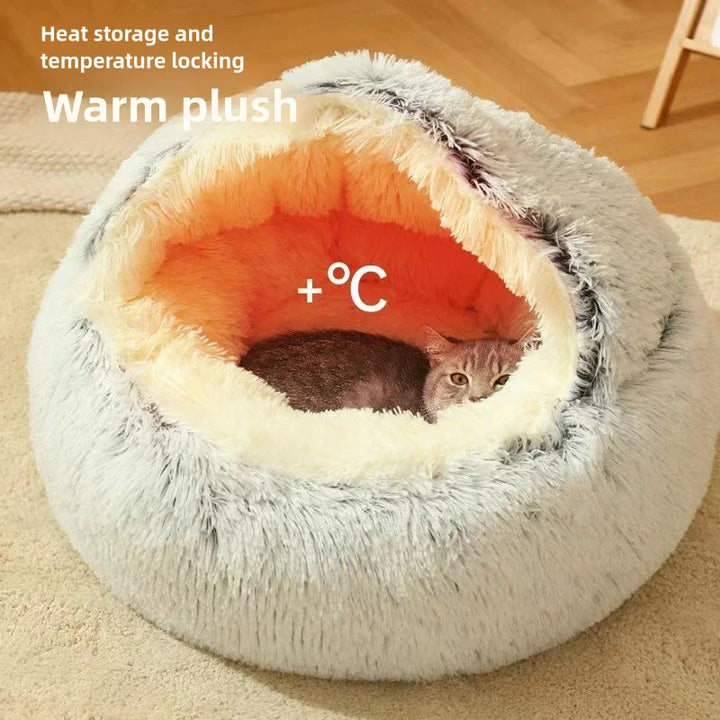 Soft Plush Pet Bed - Winter Warm Semi-Enclosed Cat & Dog Nest