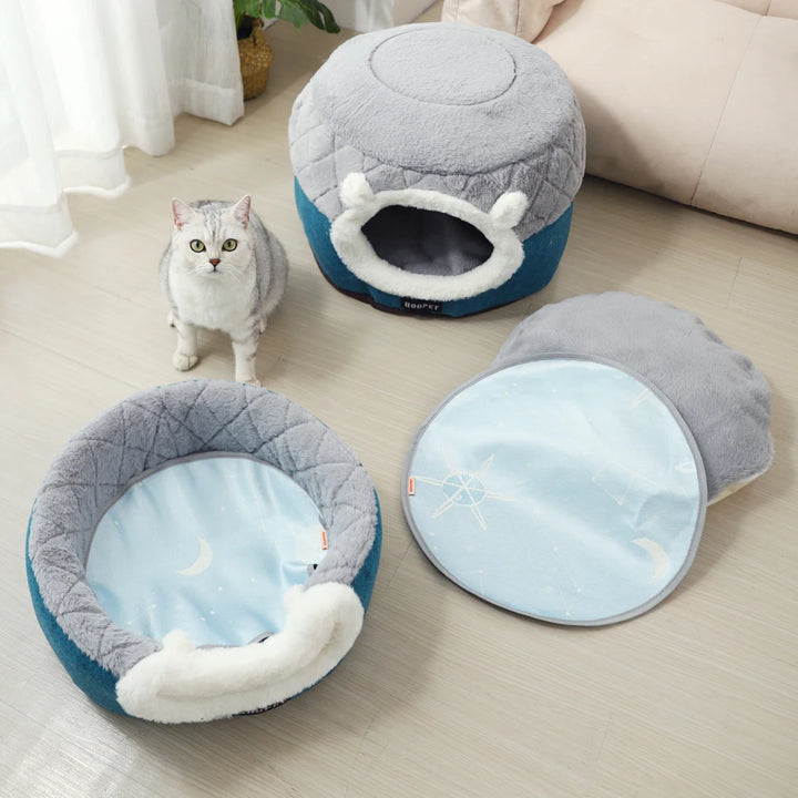 HOOPET Soft Plush Cat Bed House - Winter Warm Kennel for Cats & Small Dogs