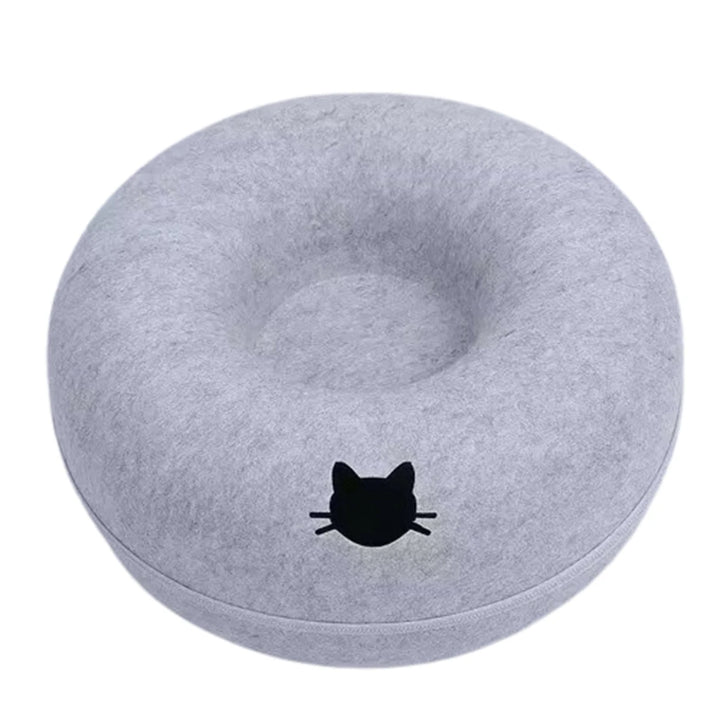 Felt Donut Cat Bed with Tunnel - 2-in-1 Interactive Hideaway for Cats