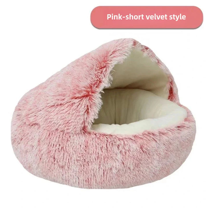 Soft Plush Pet Bed - Winter Warm Semi-Enclosed Cat & Dog Nest