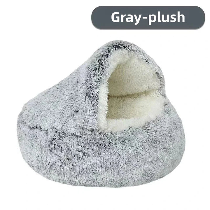 Soft Plush Pet Bed - Winter Warm Semi-Enclosed Cat & Dog Nest