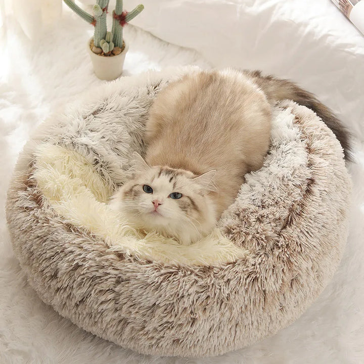 Soft Plush Pet Bed - Winter Warm Semi-Enclosed Cat & Dog Nest