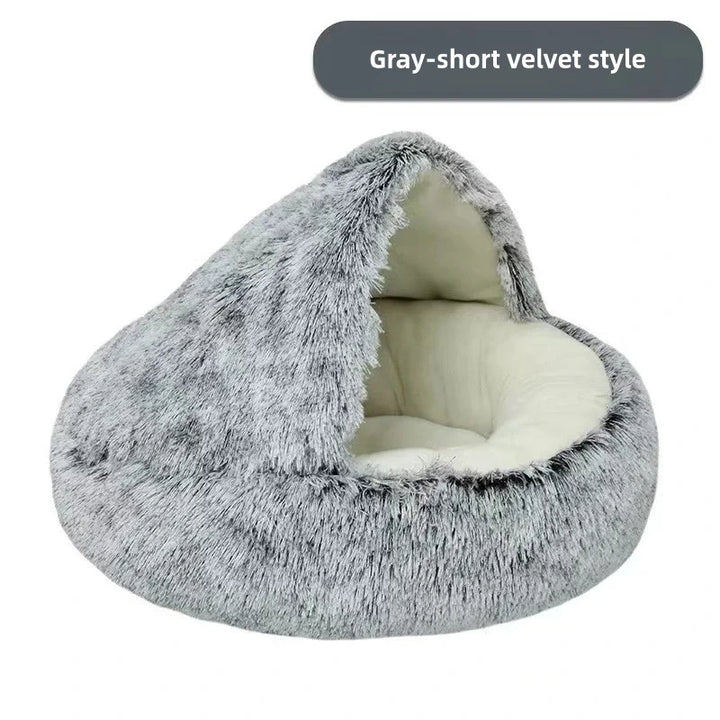 Soft Plush Pet Bed - Winter Warm Semi-Enclosed Cat & Dog Nest