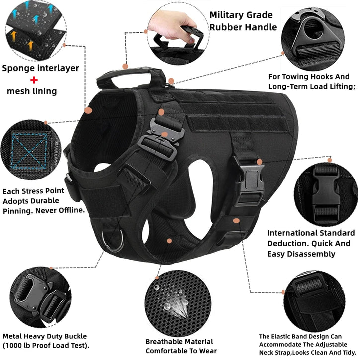 Tactical Military Dog Harness with Leash Set - Professional Training Vest for Large Breeds