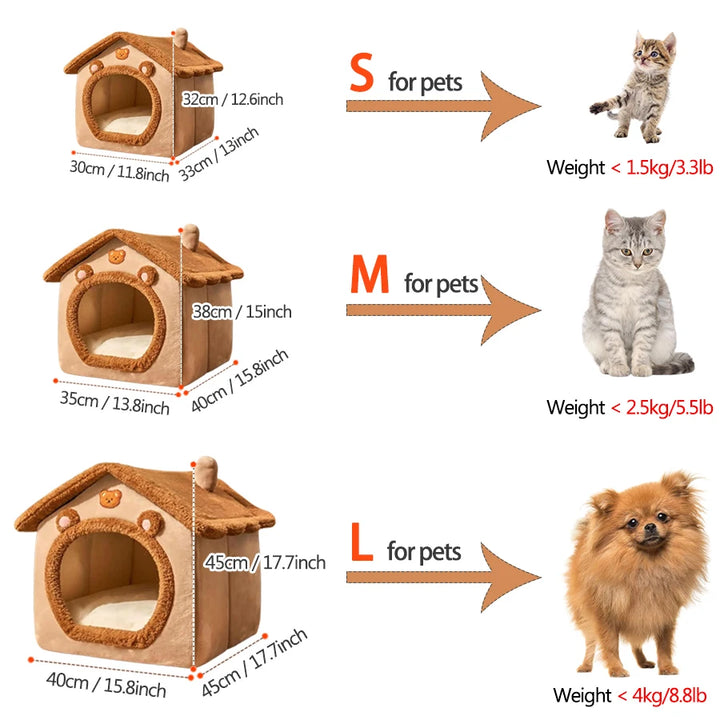 Foldable Pet House - Removable Washable Cat Cave & Puppy Sofa Bed