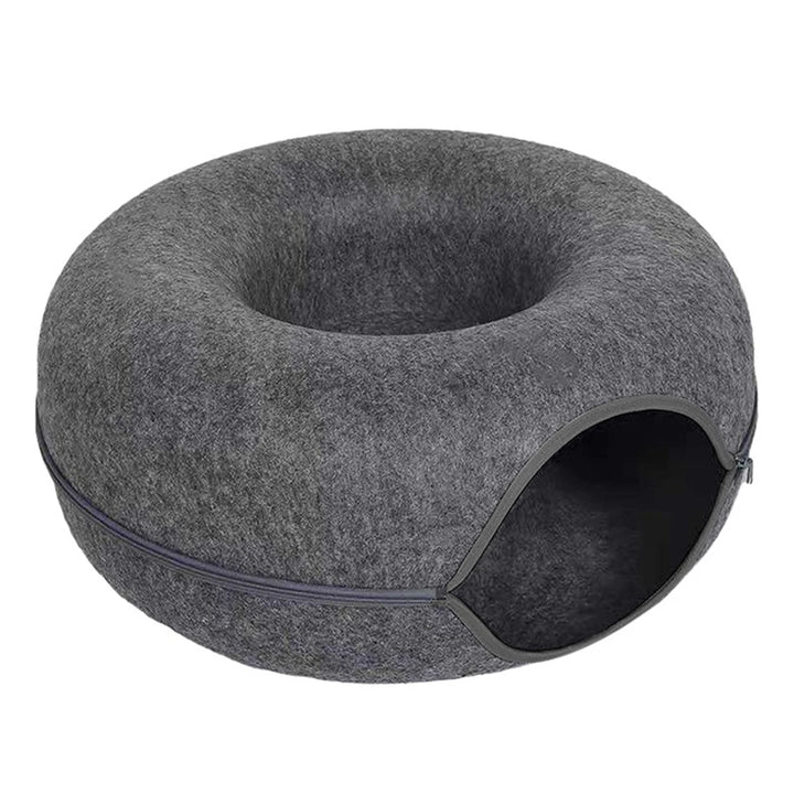 Felt Donut Cat Bed with Tunnel - 2-in-1 Interactive Hideaway for Cats
