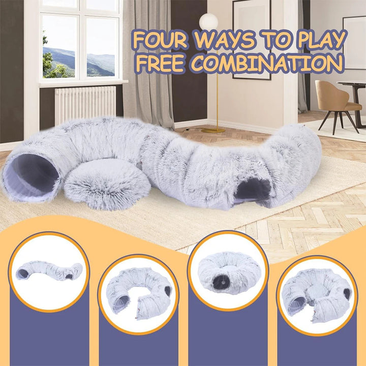 Cozy Plush Cat Tunnel Bed