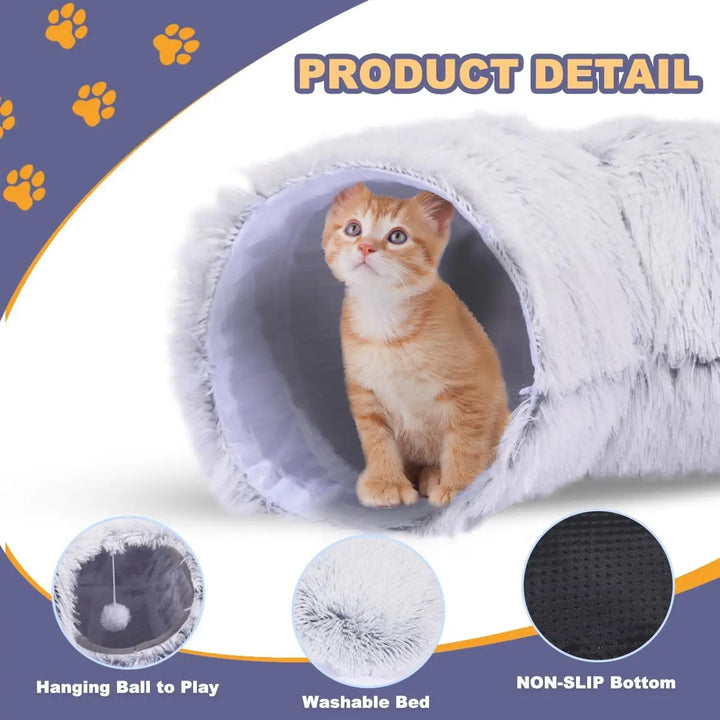 Cozy Plush Cat Tunnel Bed
