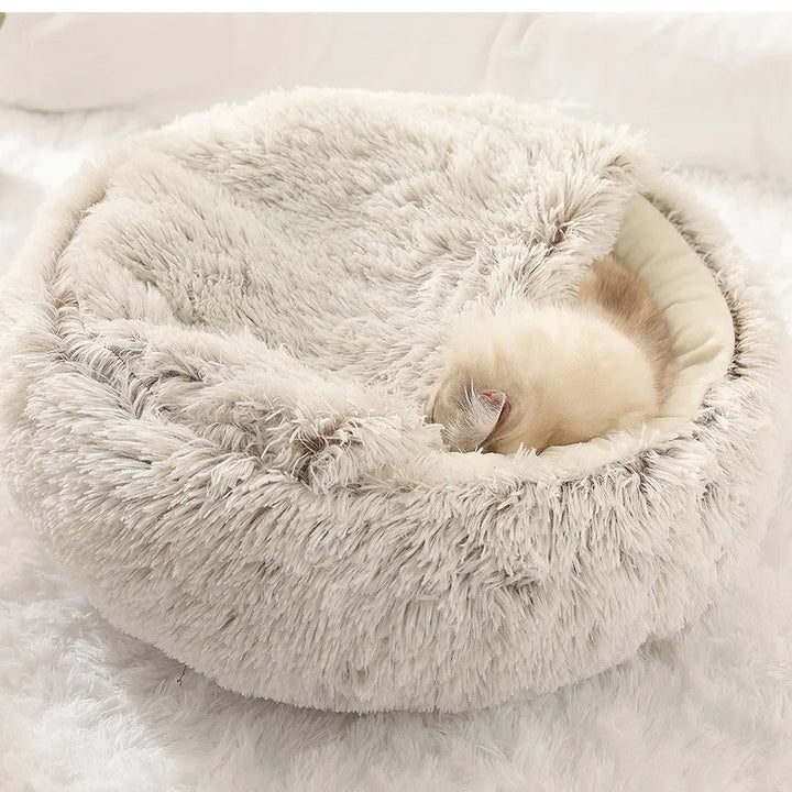 Soft Plush Pet Bed - Winter Warm Semi-Enclosed Cat & Dog Nest