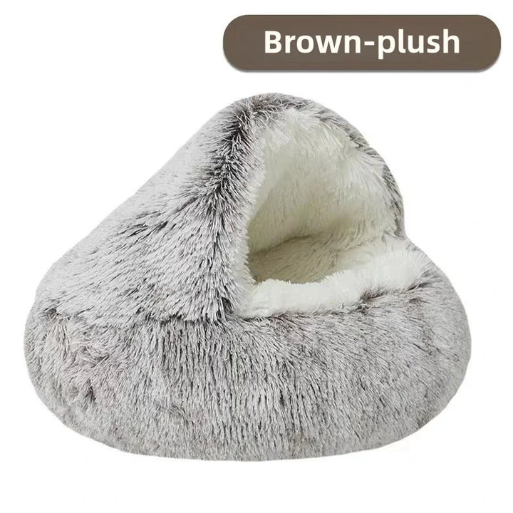Soft Plush Pet Bed - Winter Warm Semi-Enclosed Cat & Dog Nest