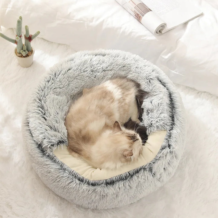Soft Plush Pet Bed - Winter Warm Semi-Enclosed Cat & Dog Nest