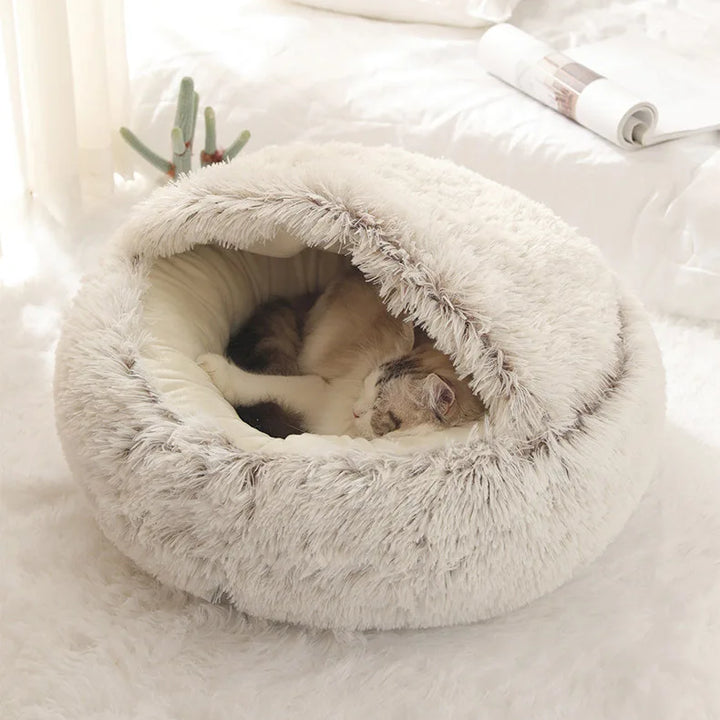 Soft Plush Pet Bed - Winter Warm Semi-Enclosed Cat & Dog Nest