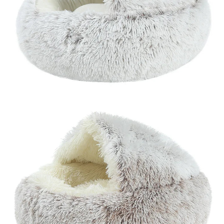 Soft Plush Pet Bed - Winter Warm Semi-Enclosed Cat & Dog Nest