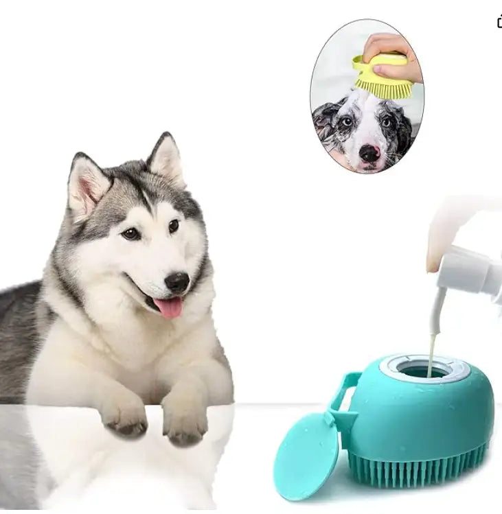 Cepillo Masajeador con Dispensador de Shampoo "BañoFeliz" para mascotas | Bienestar - Envío gratis Chile 
