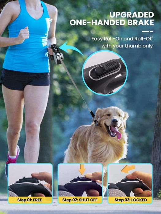 Retractable Dog Leash with LED Flashlight & Poop Bag Holder