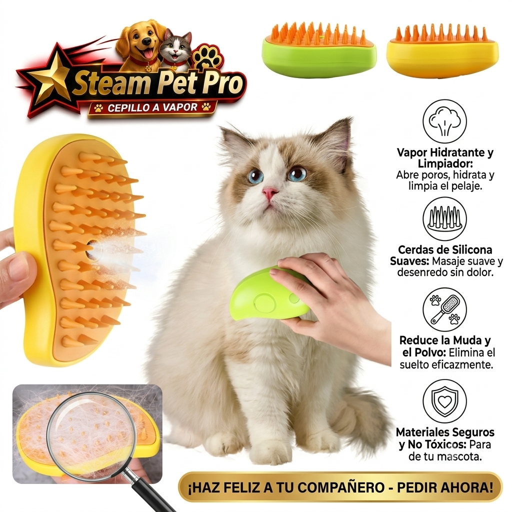 Cepillo de Vapor 3 en 1 para Mascotas "VaporPro"