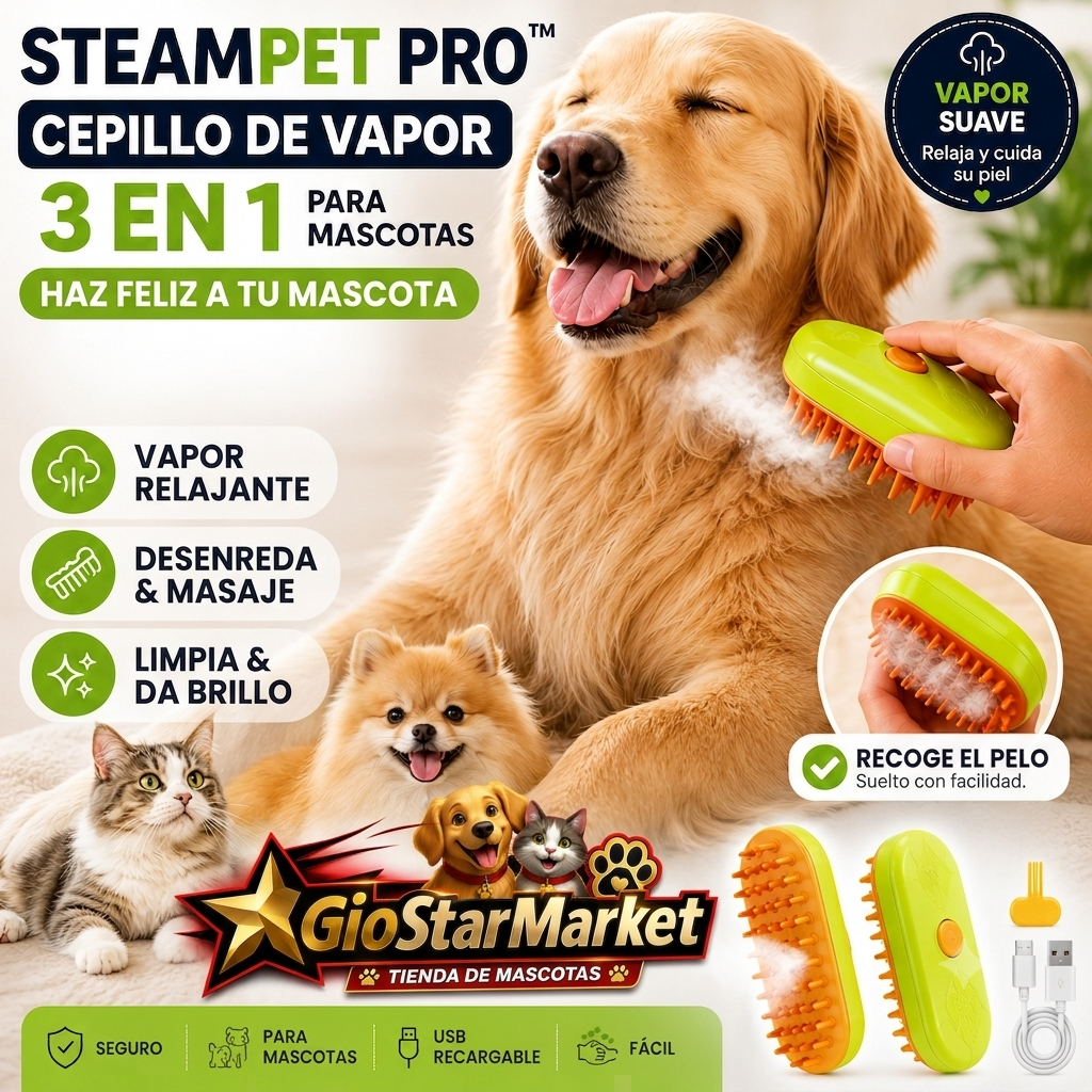 Cepillo de Vapor 3 en 1 para Mascotas "VaporPro"